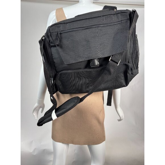 Convertible Black Backpack Messenger Bag With Multiple Compartments Adjustable S - Picture 10 of 16